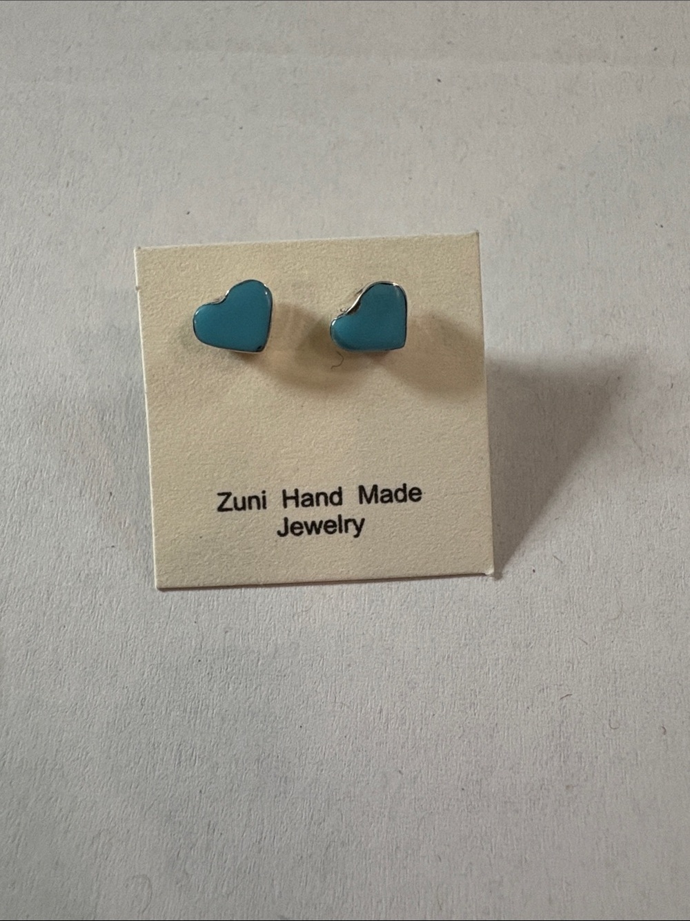 Zuni Made Turquoise Sterling Silver Tiny Heart Stud Earrings NWT